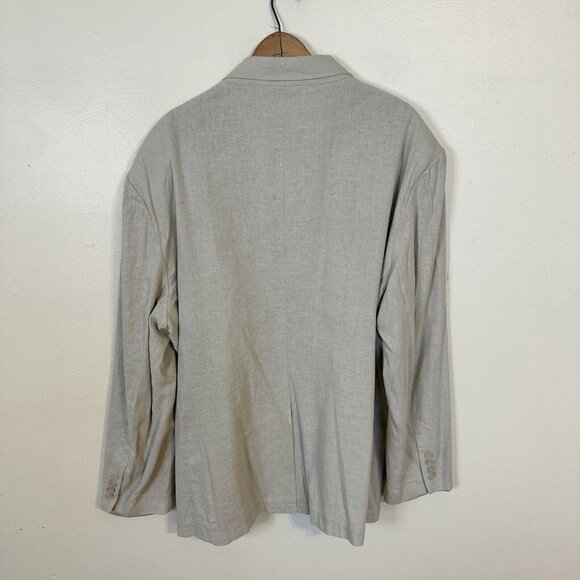 Andrew Fezza Mens Tan Beige Linen Blazer Size XL 44 Lightweight 2 Button Pockets - Picture 6 of 12
